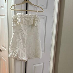 White Ruffled Strapless Romper